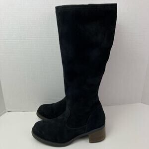 Eric Michael Tall Suede Heeled Riding Boots Black Brown Moto Grunge Sz 7